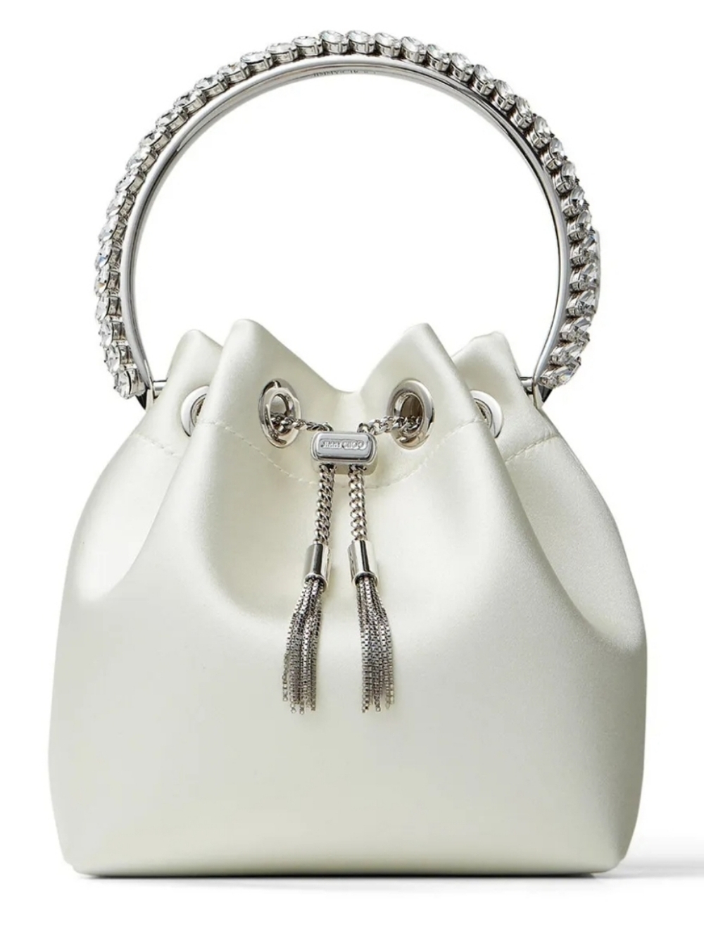 Jimmy Choo Satin Crystal Embellished Top Handle Bon Bon Bag - Ivory